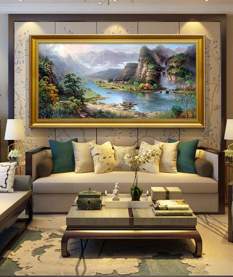 6015桂林山水画 大师纯手绘新中式手绘山水风景油画客厅装饰画