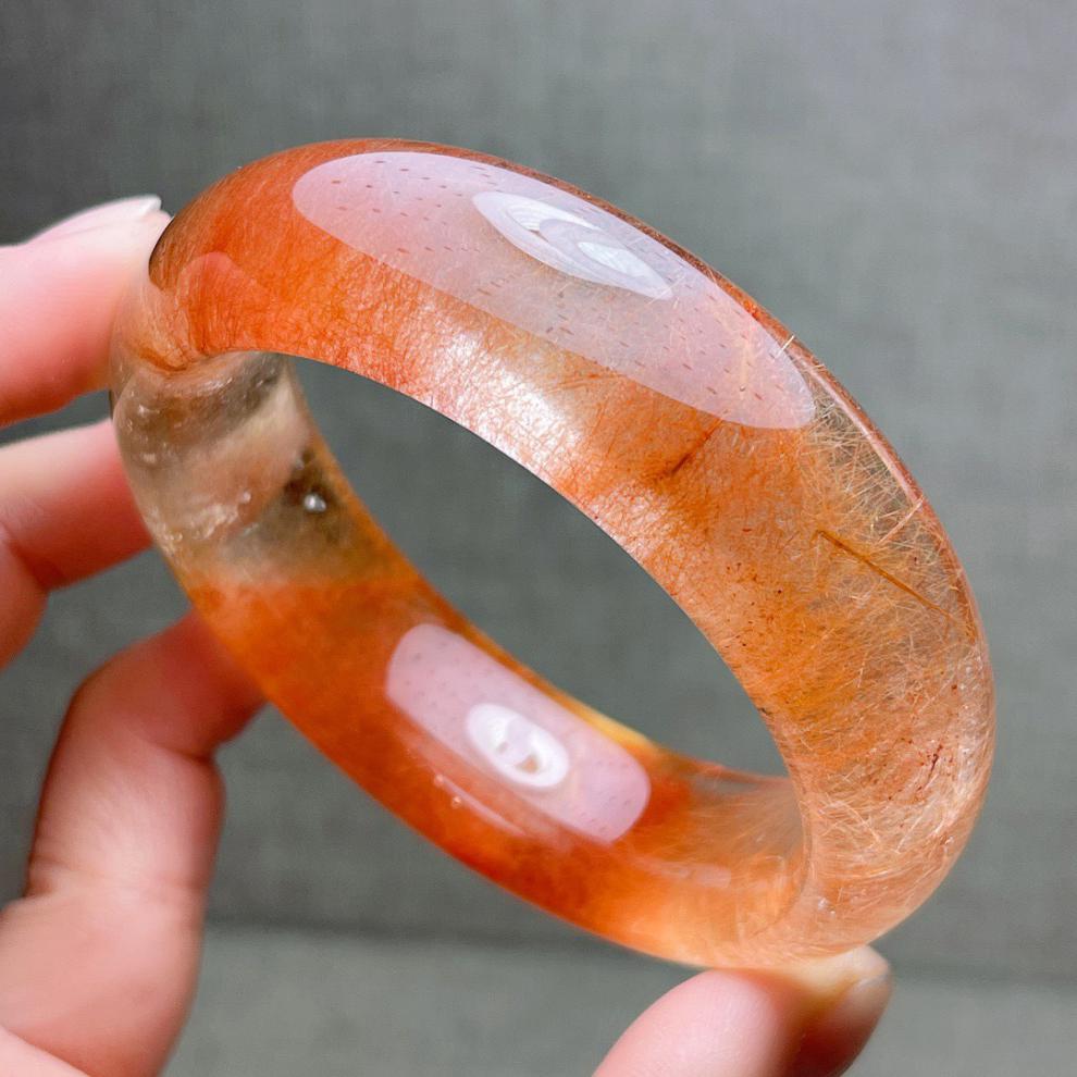 古珍 红发晶手镯 红兔毛水晶 宽版个性镯能量手环女士流行饰品礼物送