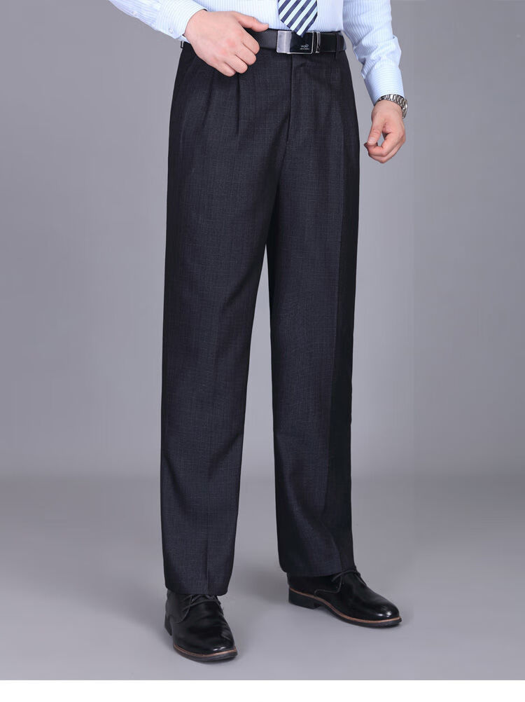 爸爸装宽松西裤男春夏季中老年男士直筒高腰深裆休闲裤免烫裤子男深灰