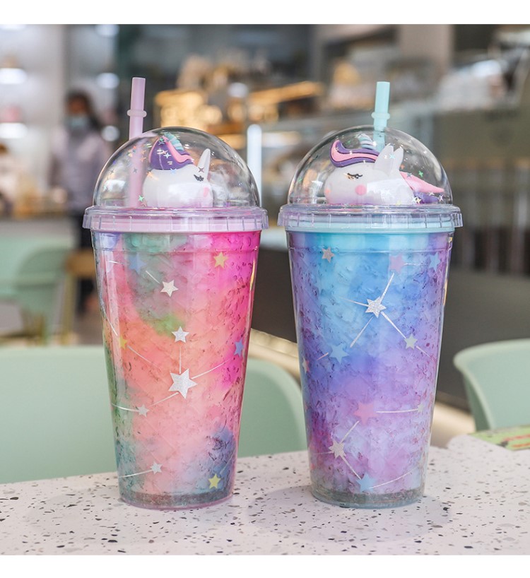 星空流沙杯网红水杯流沙杯子星空流沙杯双层可爱创意带盖碎冰杯塑料