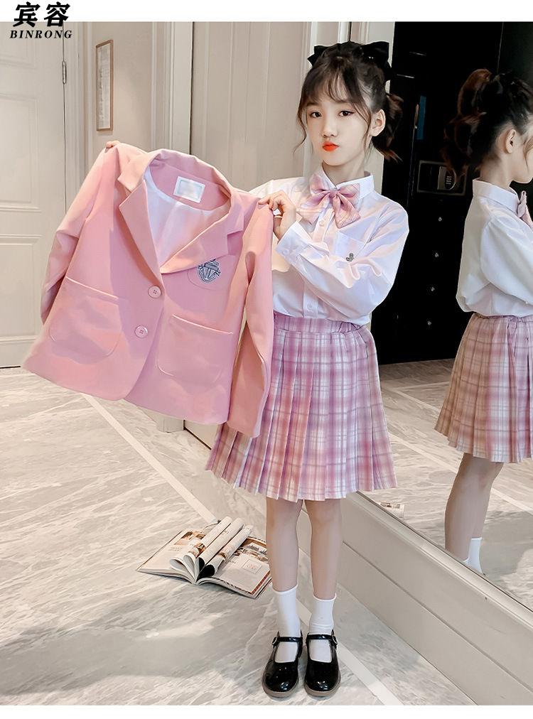 宾容 夏季jk制服裙套装表演服校服三带棉学生学院风水手gk日系 粉色