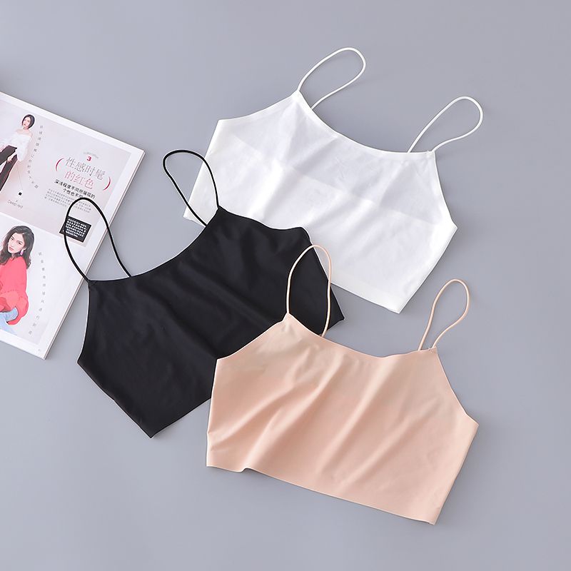 高中生冰丝无痕抹胸打底短款吊带小背心防走光高中学生少女裹胸美背