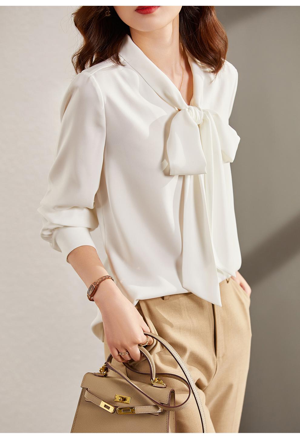 梵希蔓蝴蝶结领雪纺衫女简约优雅2021秋季设计感飘带百搭衬衫上衣 f8