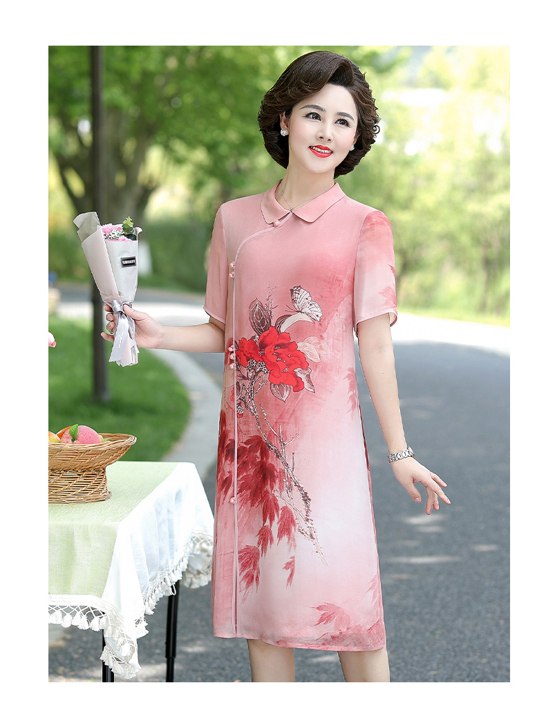 好礼妈妈夏装洋气雪纺连衣裙40岁50中老年女夏季改良旗袍高贵气质裙子
