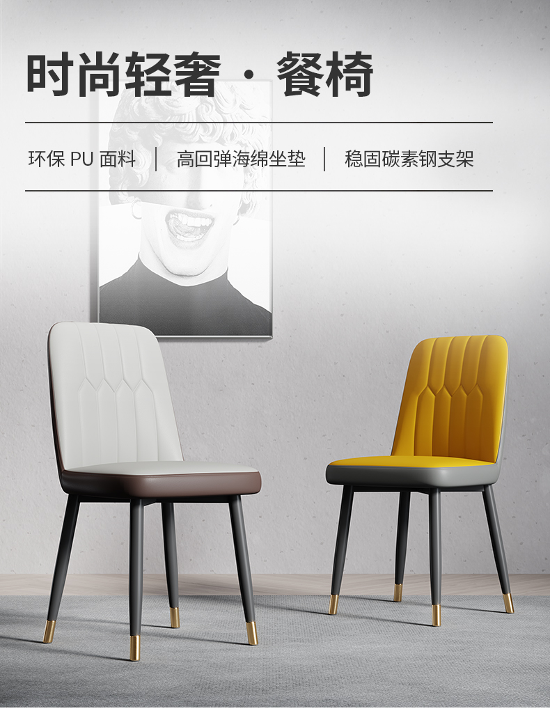 欣奢 轻奢餐椅家用现代简约餐桌椅子靠背椅卧室化妆椅北欧休闲椅子 白色【带脚套，带扶手】