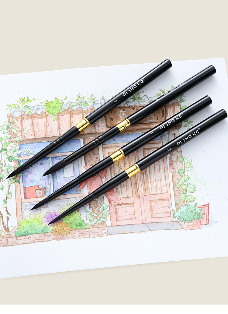 黑天鹅圆头水彩笔 黑天鹅水彩笔毛笔黑杆圆头绘画笔水彩画笔套装美术