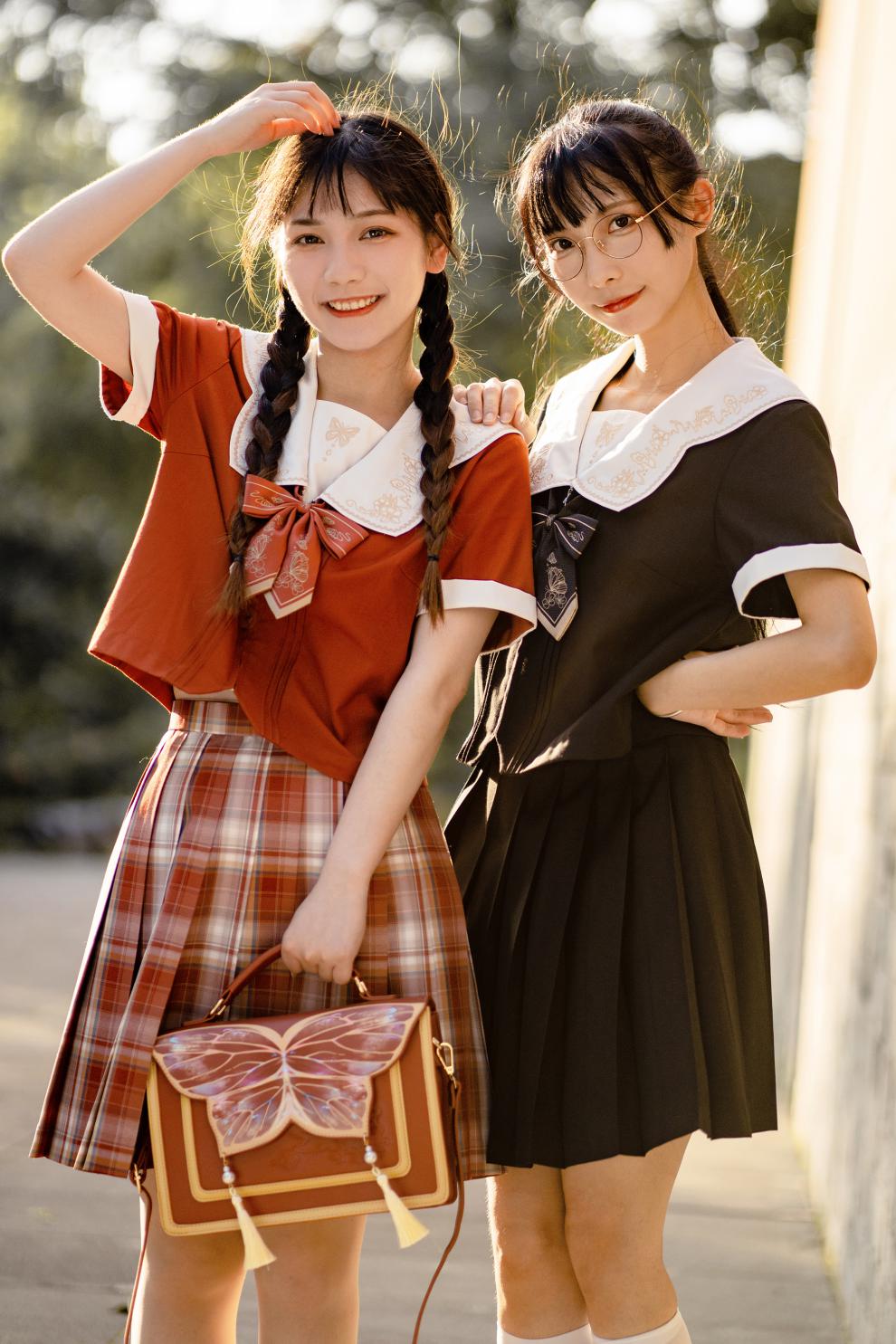 御茶家x御见国风中华风梦回水手服中间服原创jk夏季短袖制服黑色m