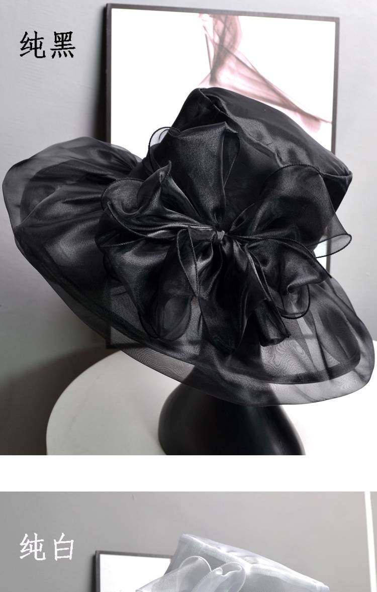 mike will法式复古赫本宫廷风欧根纱礼帽女夏出游遮阳帽子蝴蝶结仙女