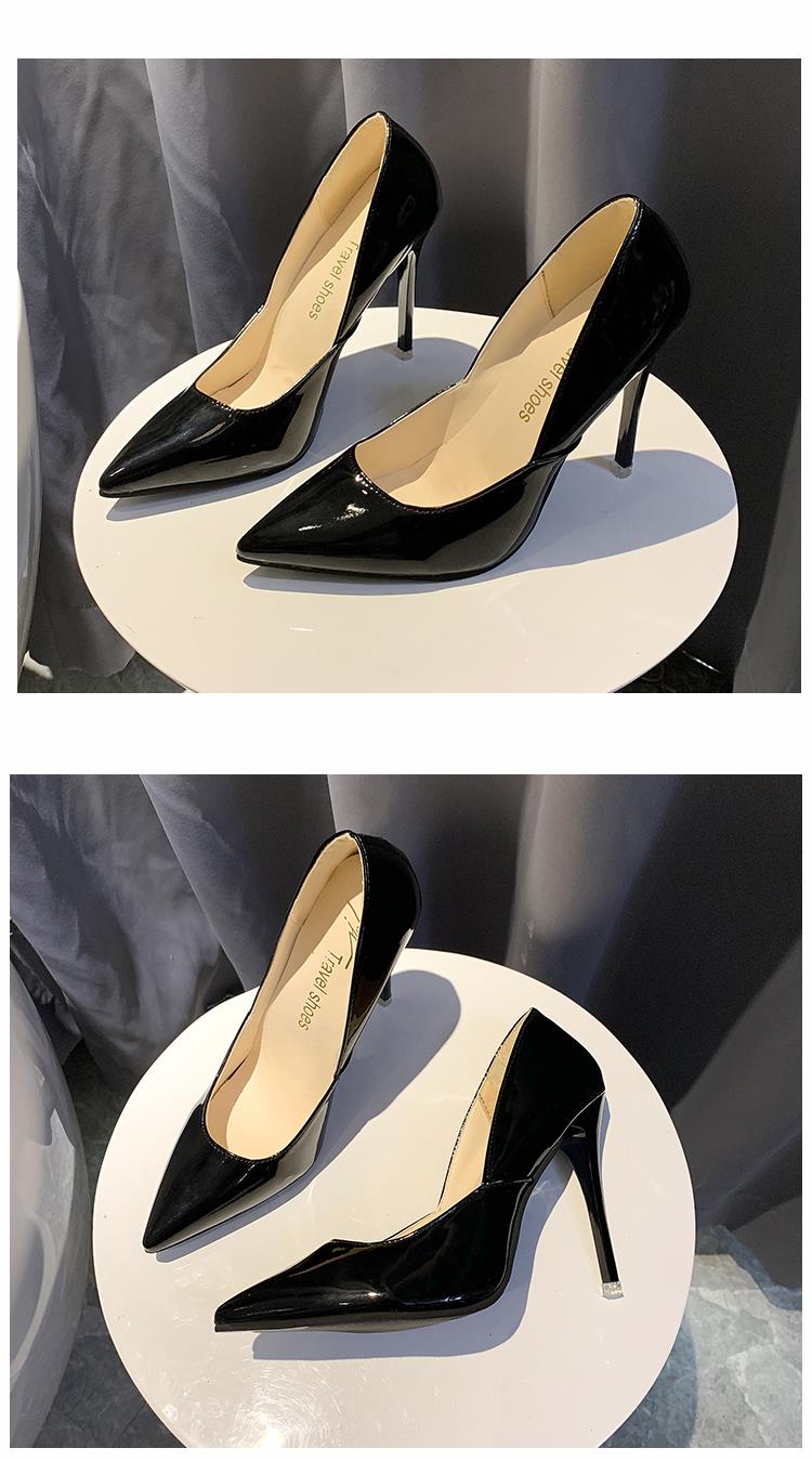 情趣恨天高性感女王sm高跟鞋女细跟超高尖头单鞋红底黑色炮鞋 杏色 跟