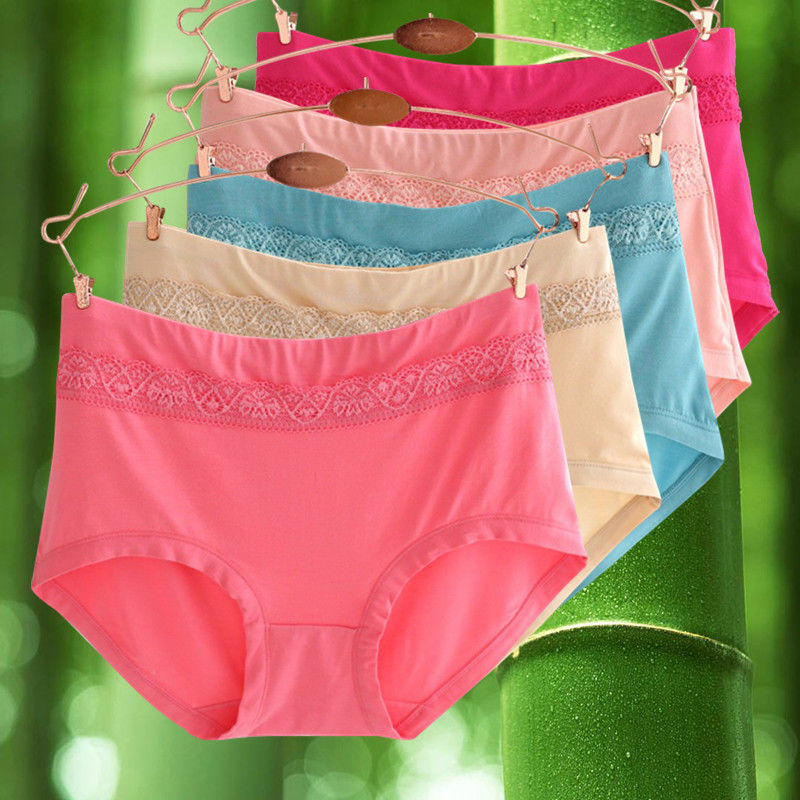 5条装中腰莫代尔内裤女大码舒适透气胖mm三角裤 5条不同颜色 小码90斤
