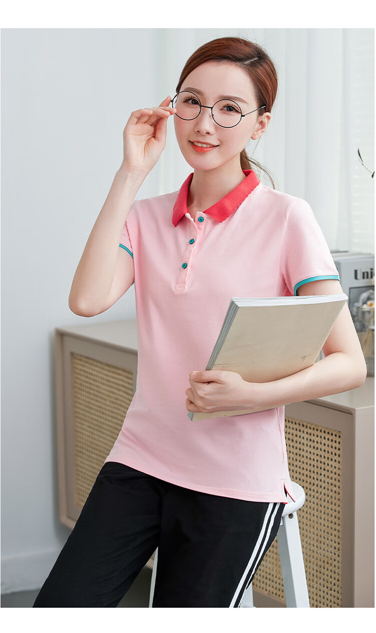 新款棉珠地老师园服夏装女教师运动服短袖套装工作服恤pindai 黄色 m