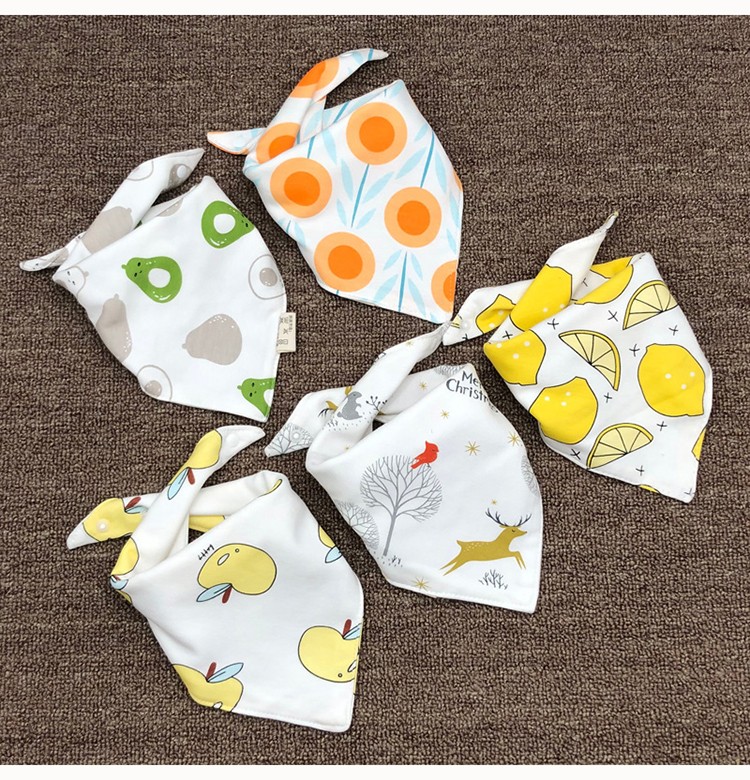 宝宝纯棉口水巾新生婴儿围嘴全棉儿童双层男女孩按扣三角巾口水兜苹果