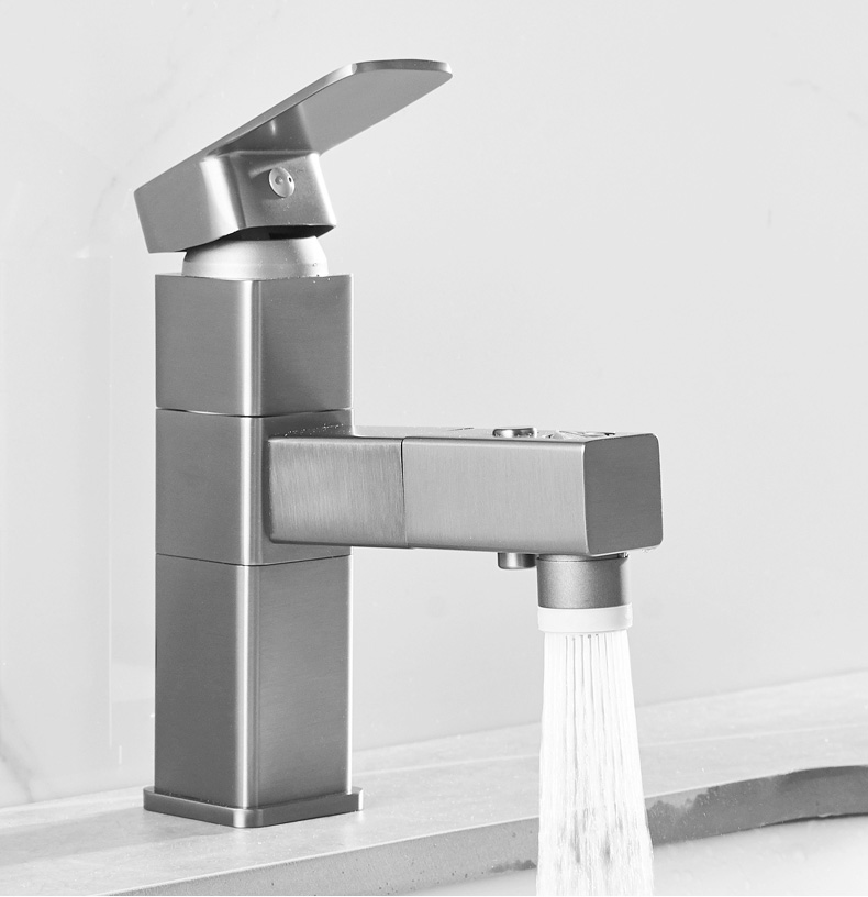 枪灰色水龙头抽拉式洗脸盆面盆伸缩冷热卫生间浴室台盆洗手池龙头枪灰