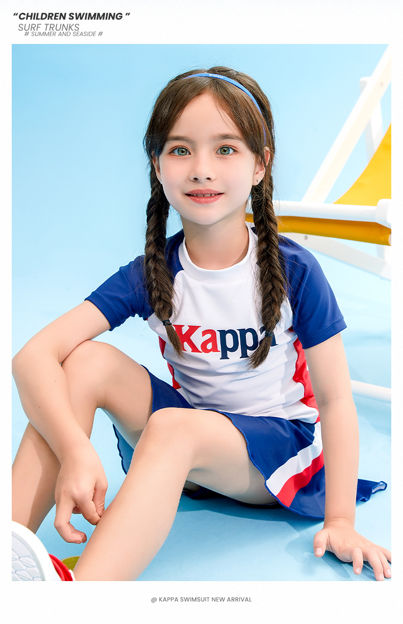 kappa儿童泳衣女童分体裙式中大童女孩宝宝新款公主游泳装50028白色14