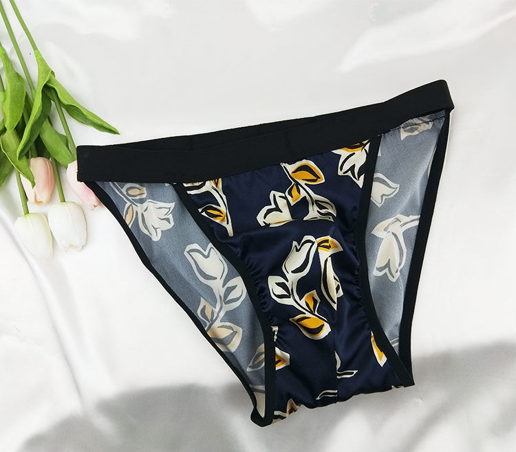 桑蚕丝男士三角短裤双层真丝内裤丝绸中腰防闷汗清爽透气春夏皮尔卡丹