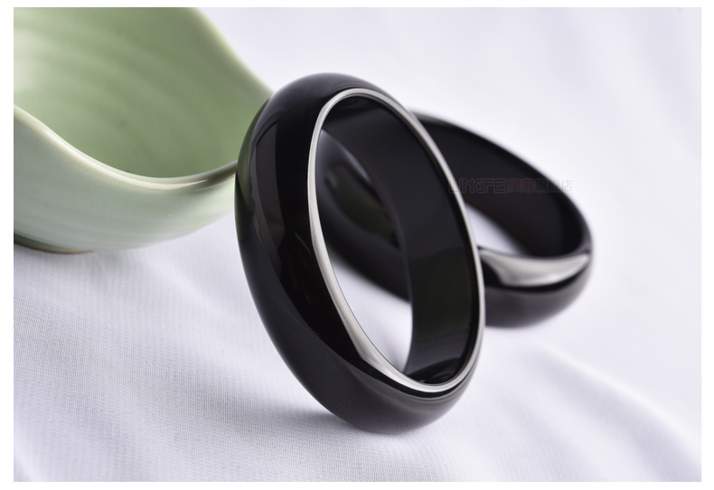 ぷ嫚纤φ收藏级天然黑曜石手镯女天然乌金黑耀石加宽加厚黑色水晶手环