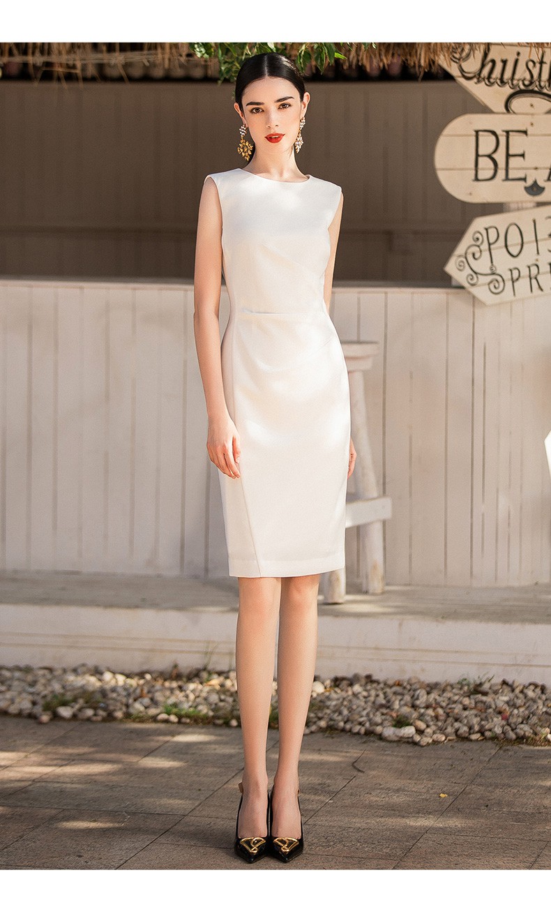 艾尚臣白色职业连衣裙女夏季时尚气质职业装ol套裙无袖修身珠宝店工作