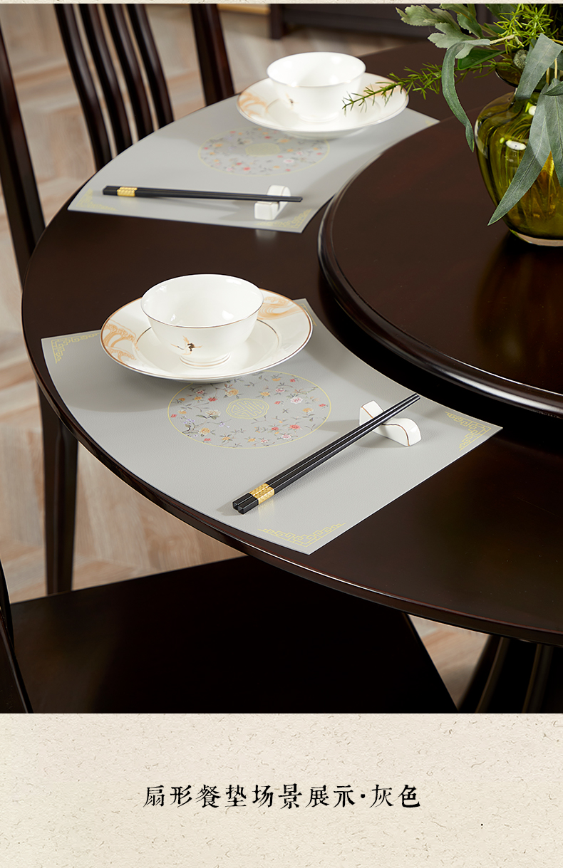 餐具垫餐桌垫2022新款g89花好月圆圆形皮革墨绿垫子24cm50cm29cm345cm