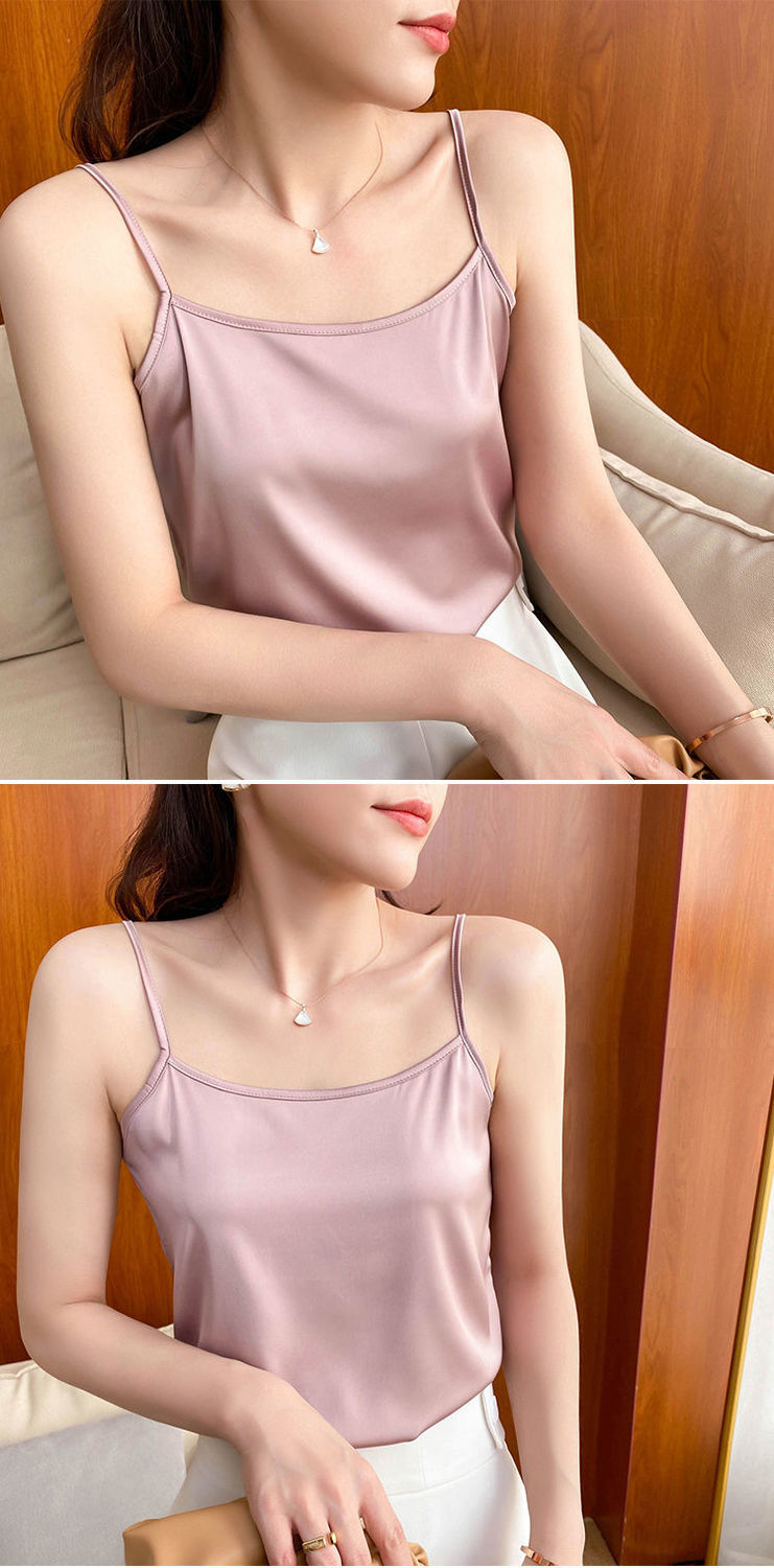 吊带背心女一字领平领小吊带内衣女打底背心上衣辣妹真丝外搭修身内搭