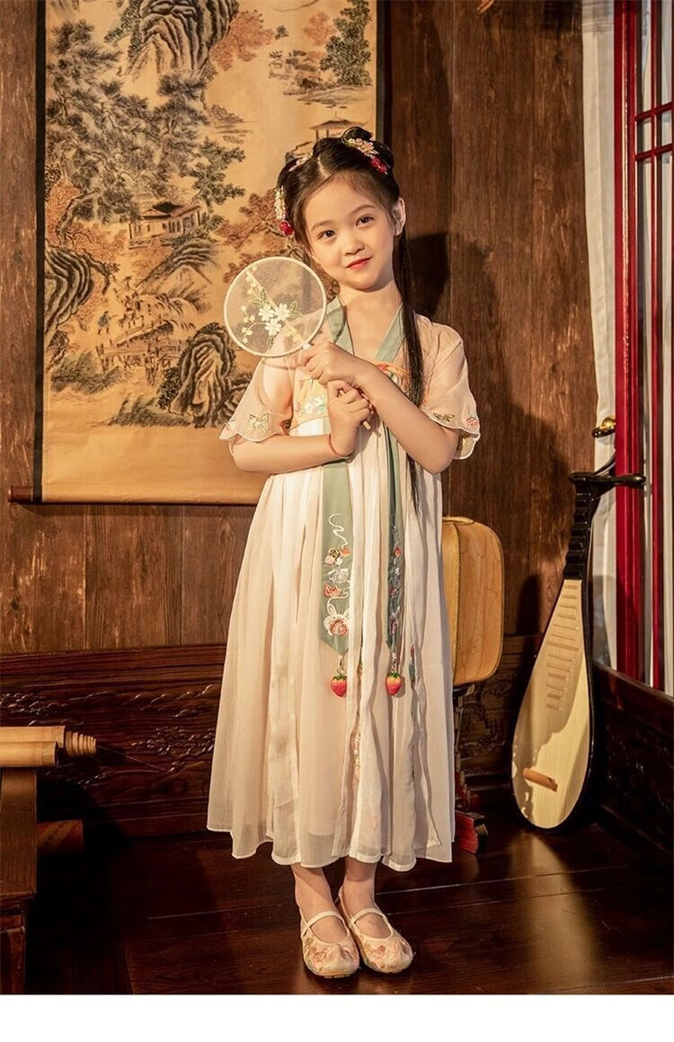 汉服女童10岁儿童汉服女童中小童夏季薄款古装超仙短袖中国风小学生