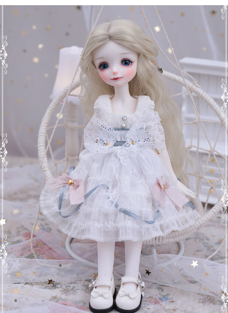 bjd娃娃6分dz小雪团子裸娃单头素体假发sd30厘米关节可动人偶 套装1