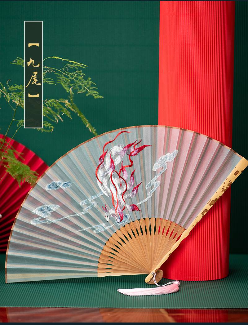 苏州刺绣折扇 苏州古风苏绣竹子折扇女蚕丝汉服团扇折叠真丝扇子中国