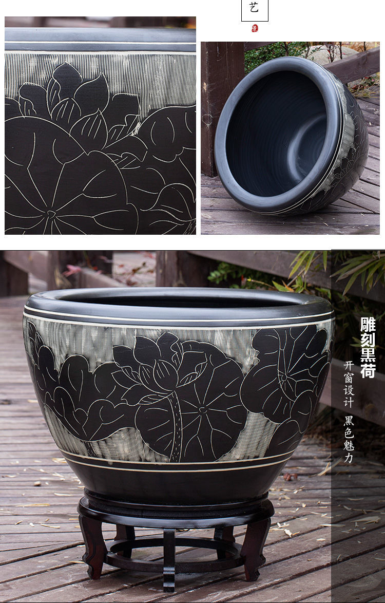 殊峻(shujun)荷花盆特大景德镇大缸水缸造景养鱼缸荷花缸阳台庭院乌龟