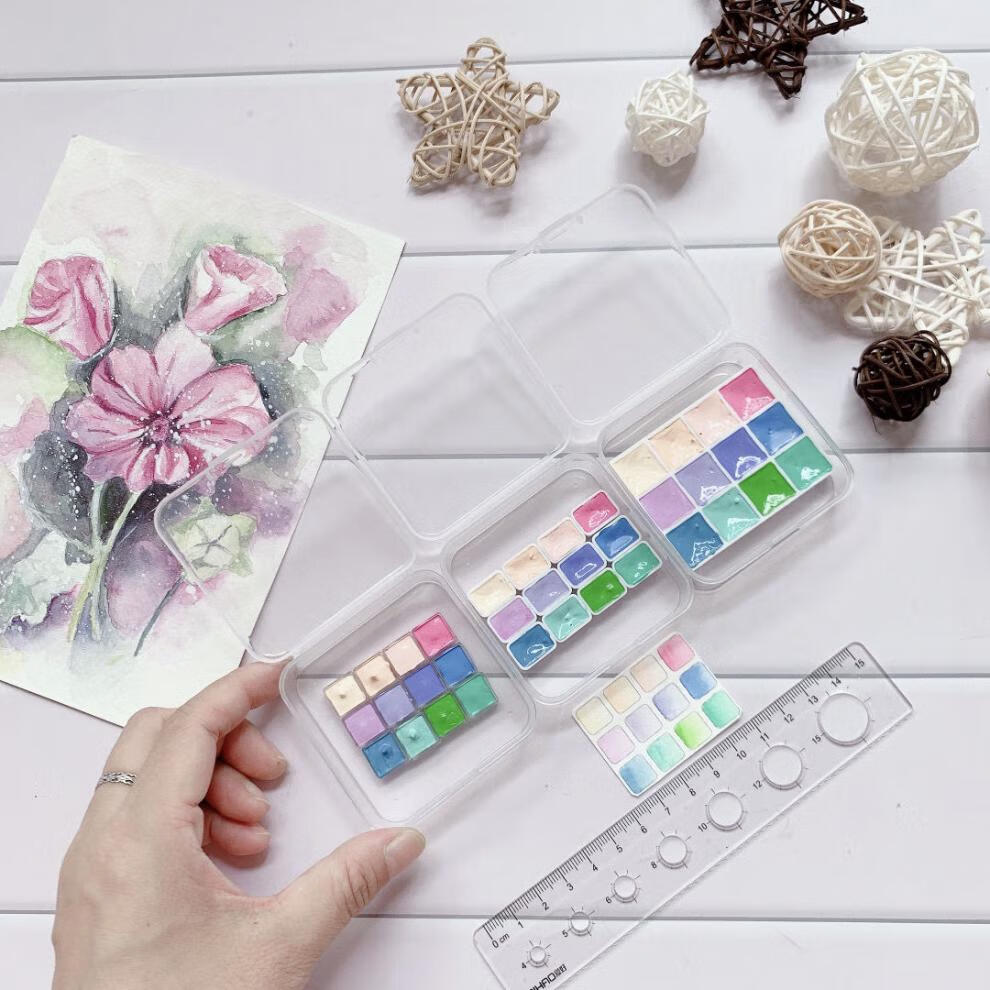 水彩分装盒马卡龙糖果色基础色12色分装颜料格子初学推荐12色03ml二盒