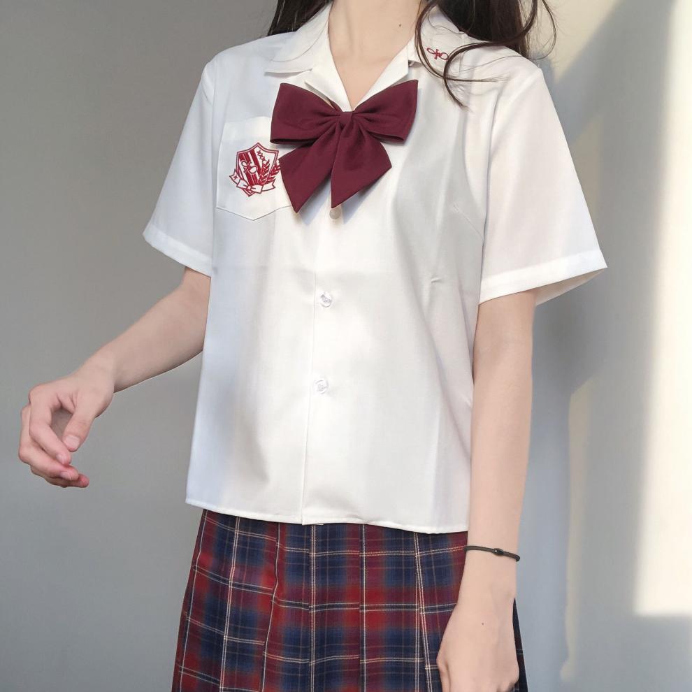 青间白鹿jk制服刺篇原创星河中 星迹高 原创刺绣开襟短袖白衬衫女夏款