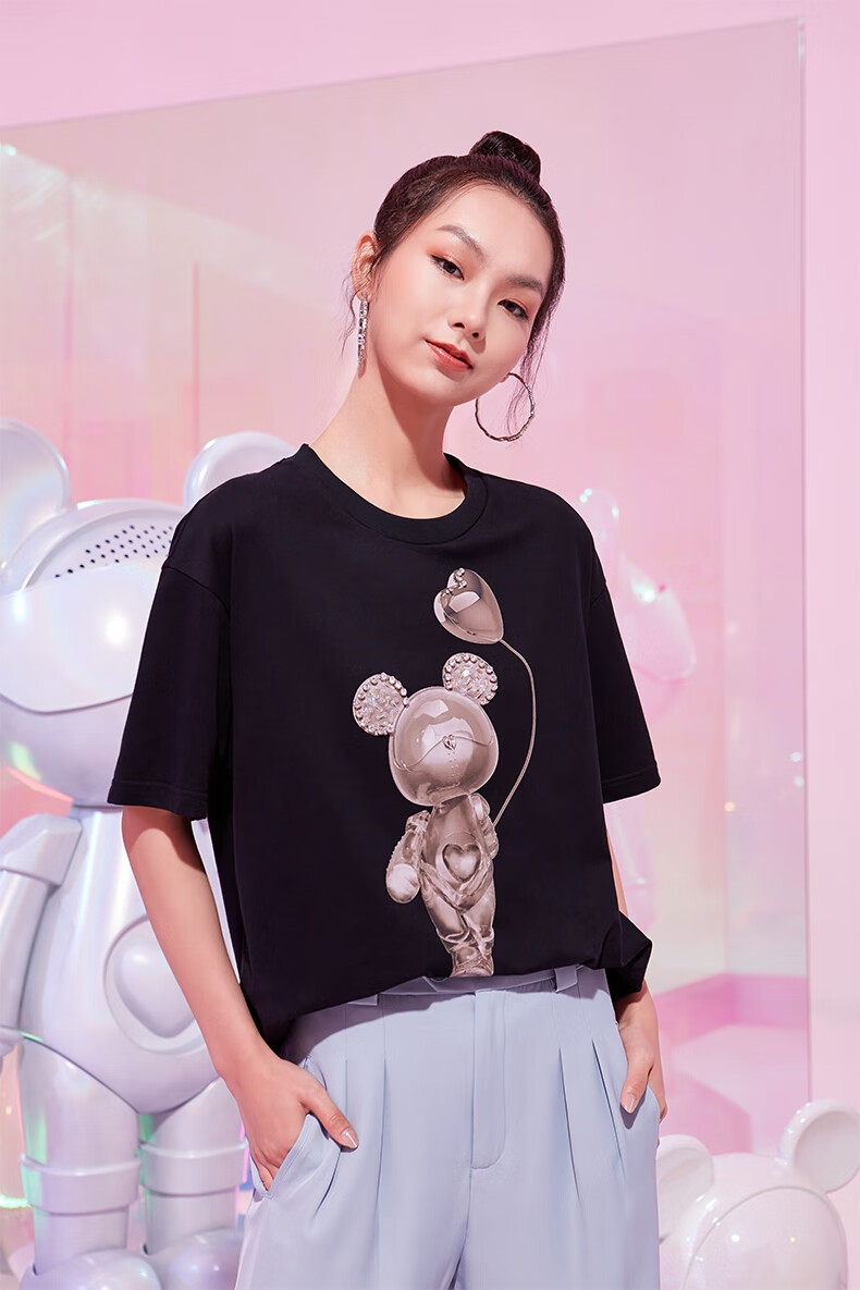 星际熊联名fiveplus短袖t恤女年新款女装闺蜜装中长款