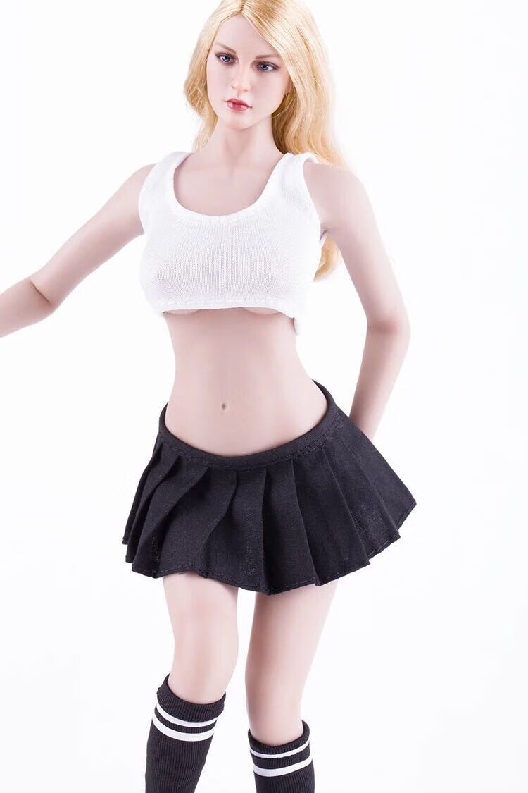 1/6钢骨女兵人模型 ph 岚素体 ud 白色学生裙短裙白色百褶裙 黑色