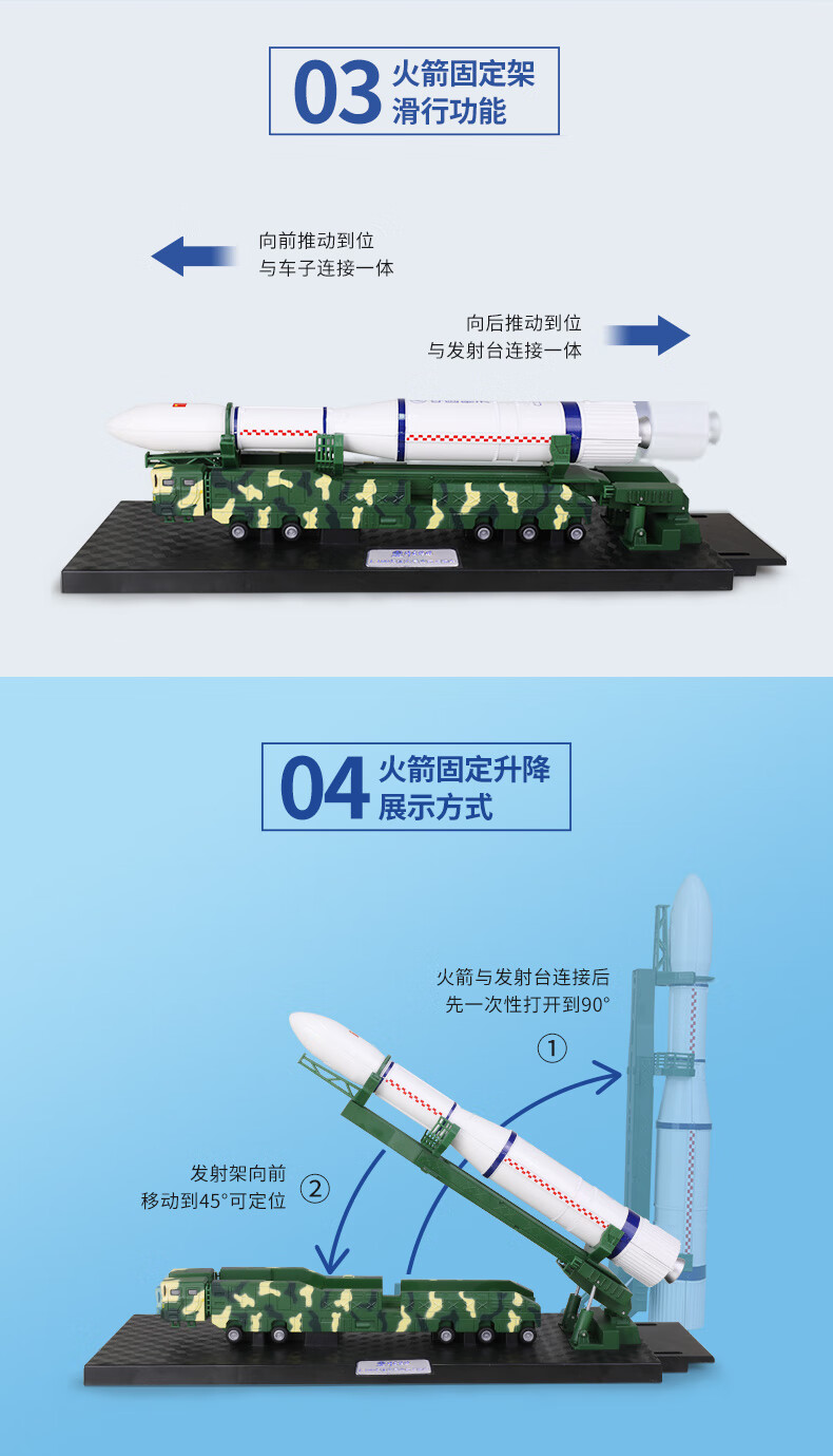 火箭发射架仿真合金航天飞机模型军事模型装饰摆件长征六号火箭运输车