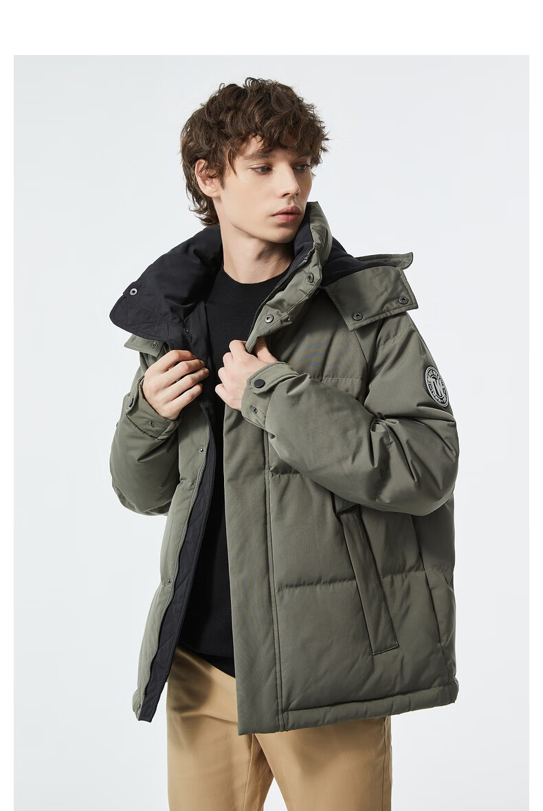 teenieweenie小熊男装2021年冬季新款可拆连帽短款羽绒服情侣白色170m