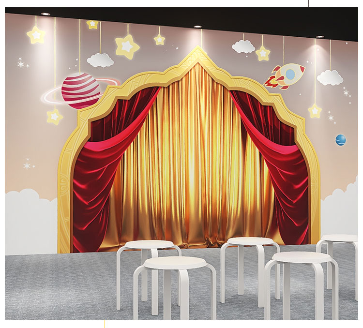 儿童舞台装饰墙布创意卡通幼儿园表演幕布口才班小主持背景墙壁纸8m