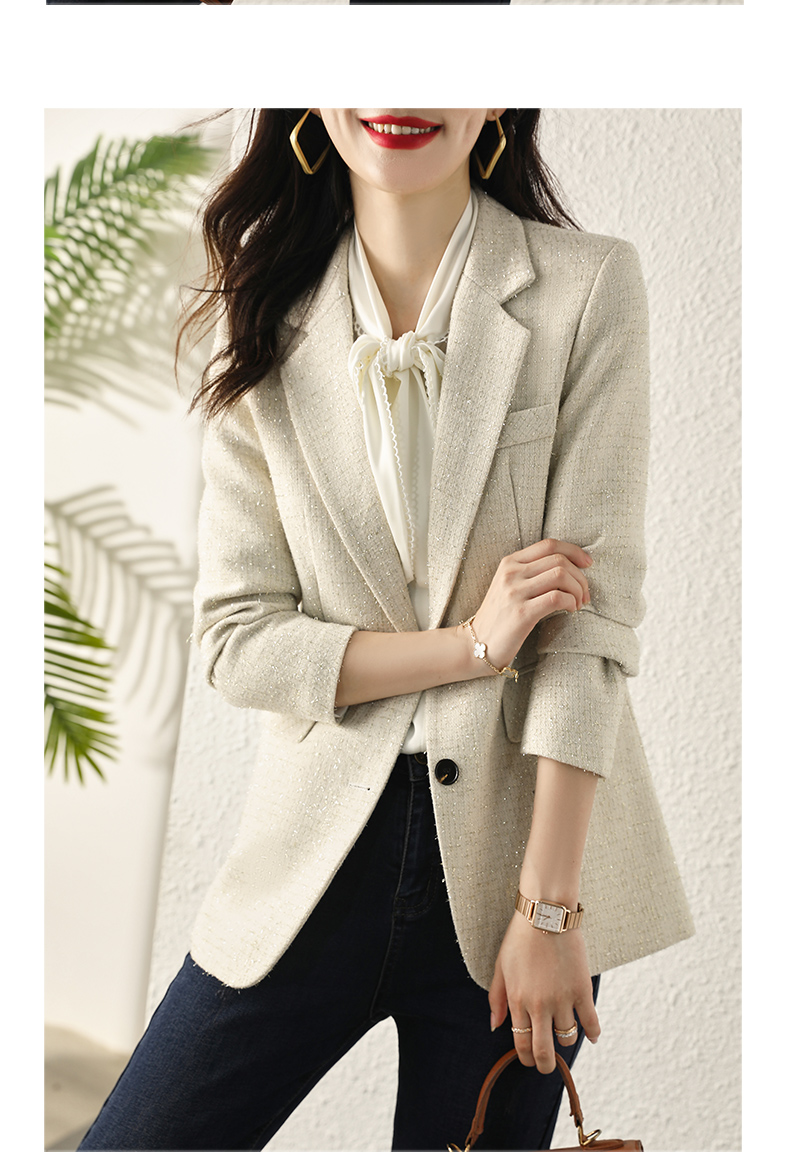 怡情姿轻熟风杏色小西装小香风名媛西装外套女2021年秋季新款高级感