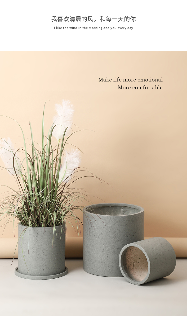 北欧创意氧化镁花盆磨砂方形圆形大花盆绿植简约室内室外落地高款郦狼