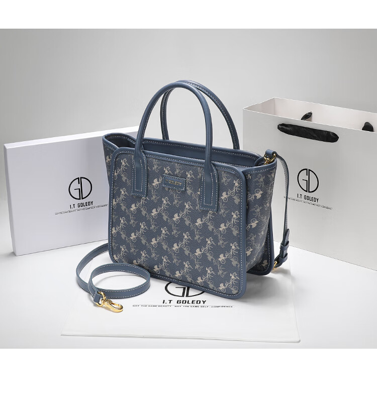 香港itgdledy轻奢老花托特包斜挎2022春季新款手提单肩包 蓝色 不礼盒