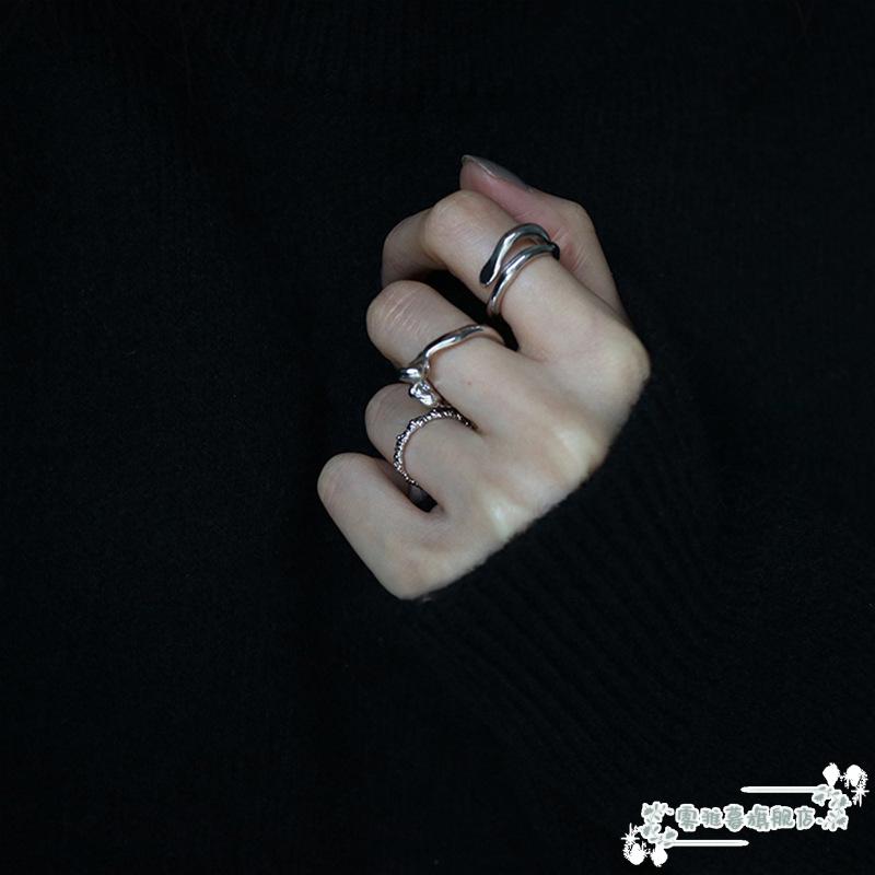 wuyamu异形双层戒指s925银细粗宝石玛瑙暗黑冷淡叠戴开口冷淡风气质手