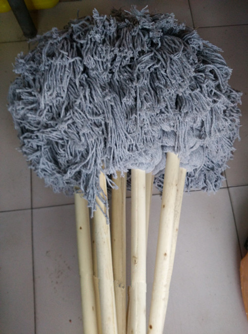 大圆头木把木杆墩布棉线吸水拖把绒线布条老式拖布酒店物业 灰色 大头