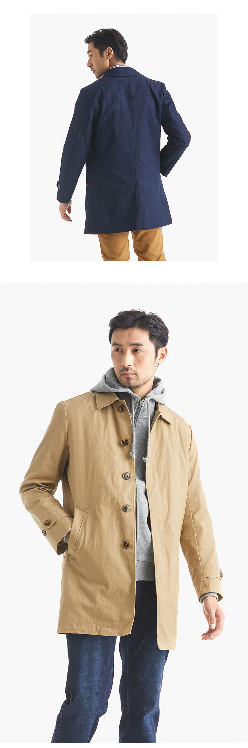 伦敦雾男装秋冬外套翻领斜插袋可脱内胆中款风衣防泼水上衣男 卡其r4