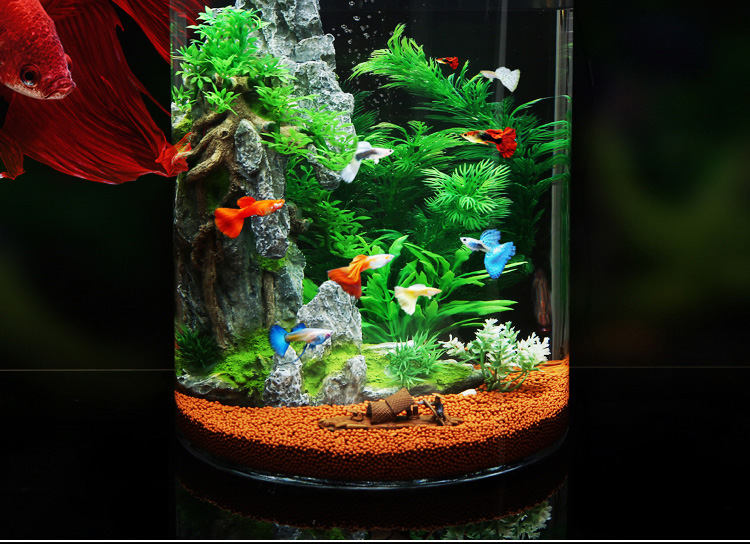 草缸 h商品名称:鱼缸客厅小型超白玻璃小鱼缸桌面圆柱形鱼缸造景过滤