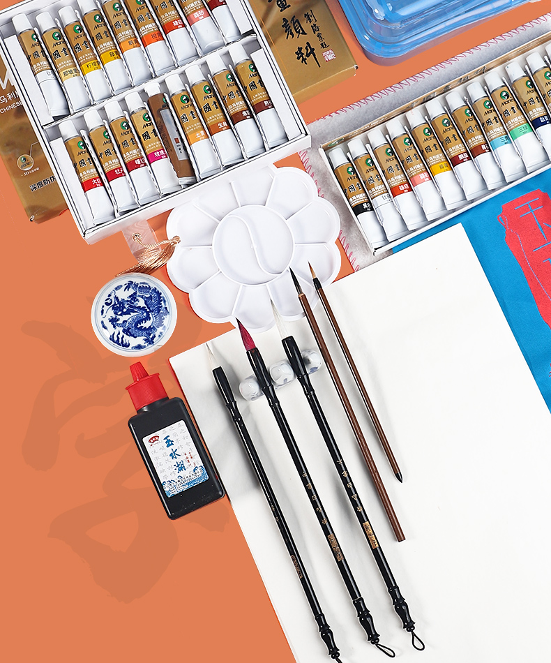 玛丽国画颜料 马利国画颜料盒装中国画马利牌12色初学者套装用品工具