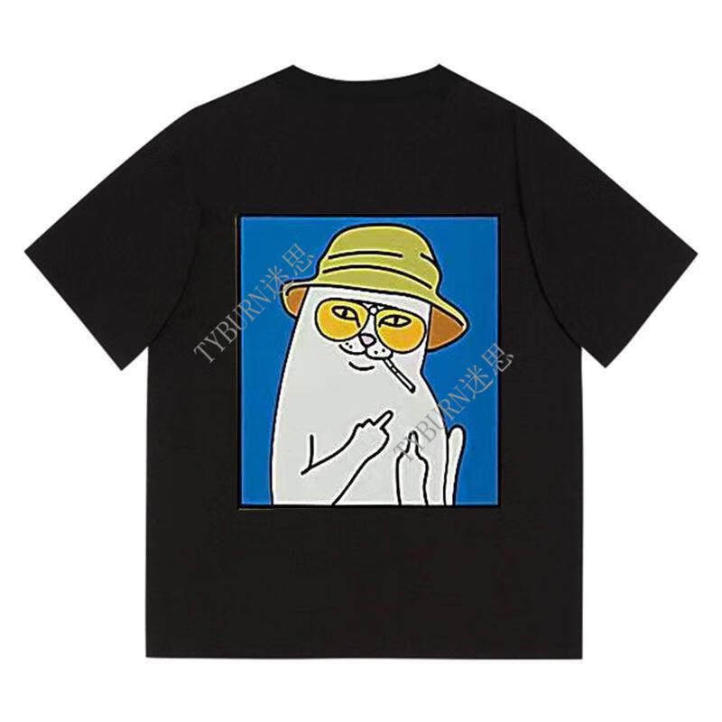 ripndip短袖 美式嘻哈潮牌中指猫 纯棉圆领纯侣宽松贱猫t恤 黑色 s