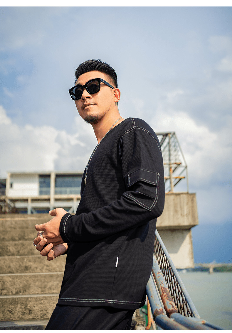 坦野大码t恤男大码男装宽松打底衫胖子长袖体恤舒适保暖加肥加大秋季