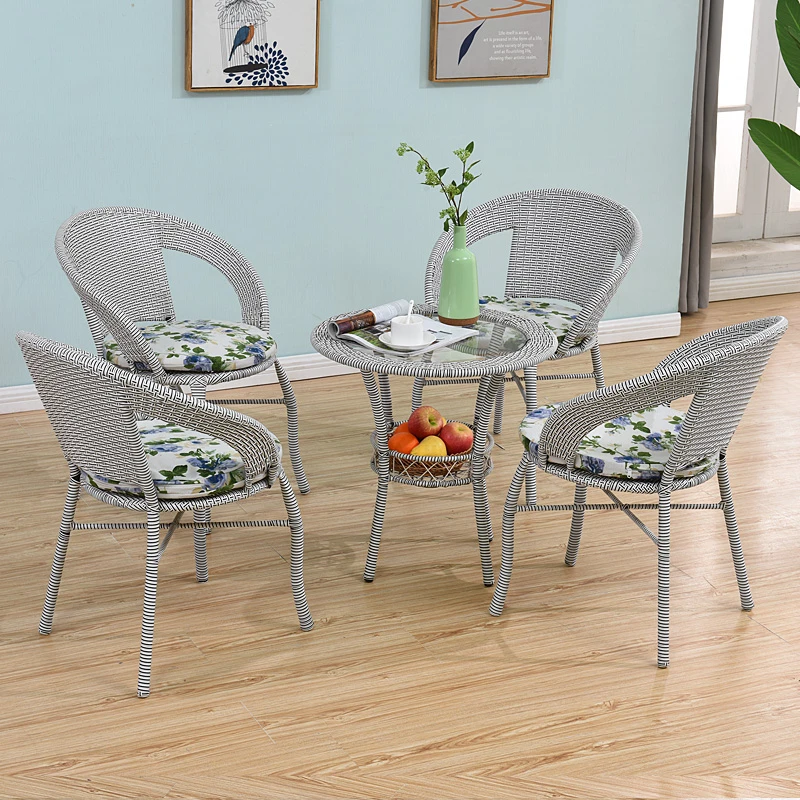 Yunmoyuan Balcony Small Table And Chairs Outdoor Rattan Chair Three Piece Set Leisure Coffee Teng Combination Courtyard Hand Made Back Five Wrought Iron Zebra Color 4 1 Table And Chairs Outdoor Rattan Chair, Small Table And Chairs For Patio