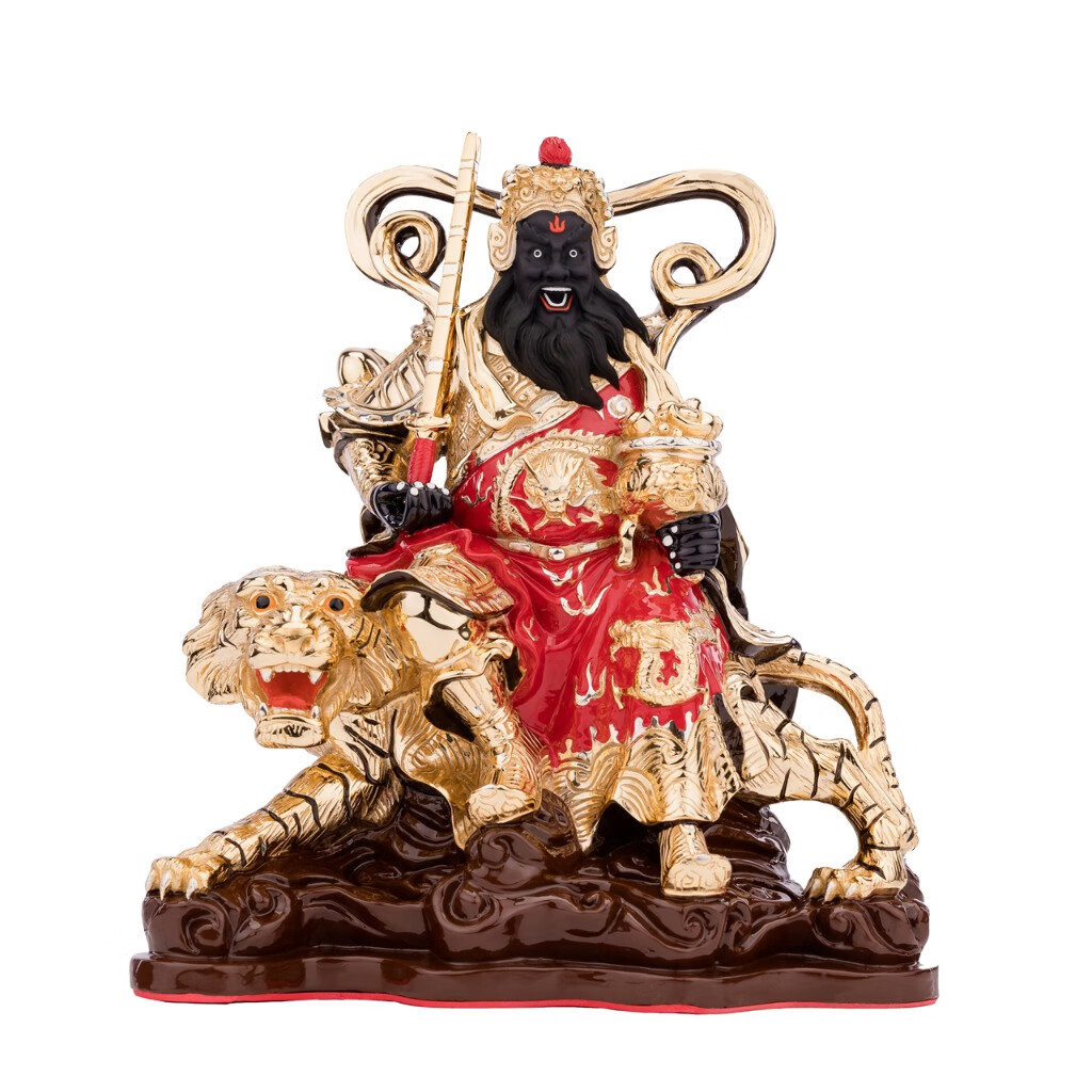 鎏金纯铜五路财神武财神赵公明神像中路财神爷摆件 高26厘米 红衣