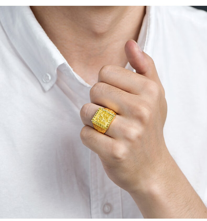 韩大福黄金戒指足金9999生肖马活口金戒指男士实心戒指马到成功方戒送