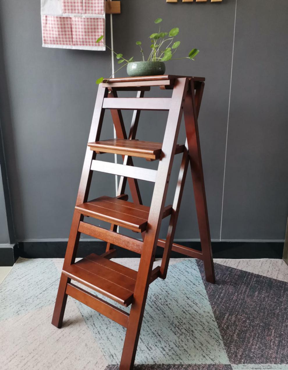 楼梯凳梯子椅子两用实木家用多功能折叠两用小梯子凳实木白色松木椅子