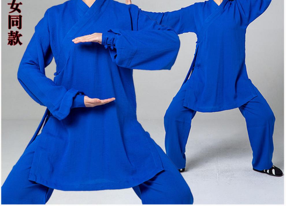 道士道教法衣服装武当夏季亚麻太极女新款服男武术表演服道服 宝蓝色