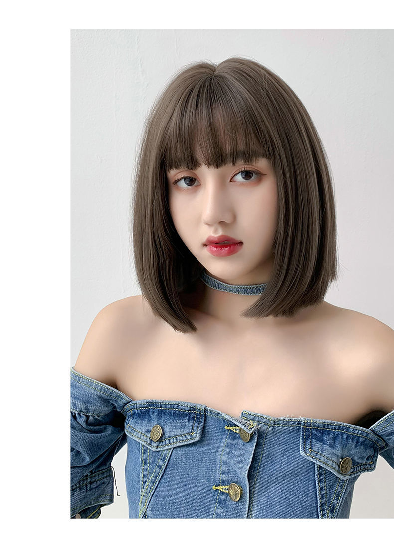 wnfd 空气刘海假发女短发锁骨发夏季网红波波头内扣少女短直发假发套